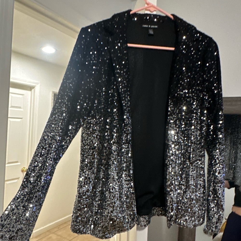 Cable & Gauge Sparkling Black Sequin Blazer